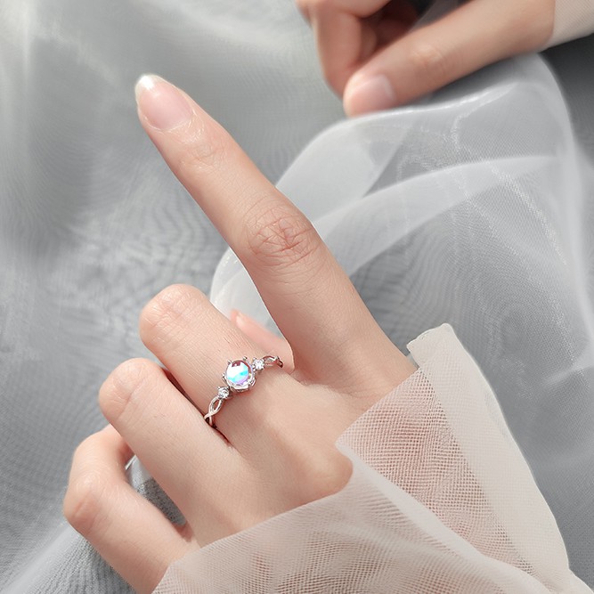 Nhẫn đôi bạc nam nữ freesize gắn đá đổi màu, nhẫn cặp bạc tình yêu nam nữ cao cấp TUNA SILVER Cam kết chuẩn bạc