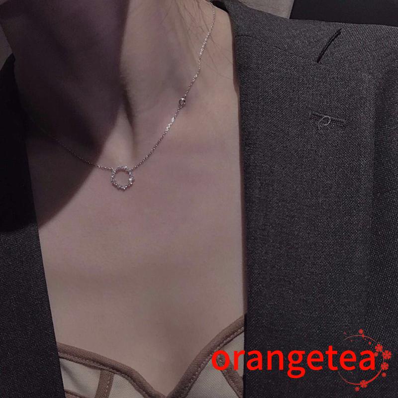 Vòng cổ dây xích đính kim cương mặt hình tròn mini đơn giản cho nữ
