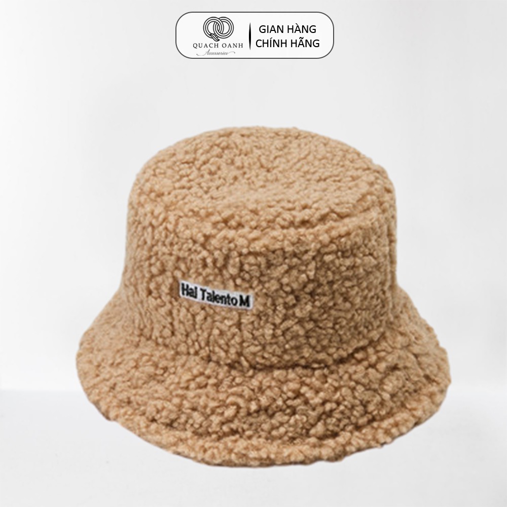 Mũ lông cừu bucket QO ACCESSORIES đính chữ phong cách Hàn Quốc MU04