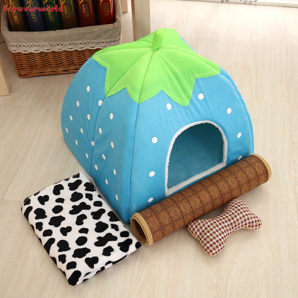 Giường ngủ mềm mại hình quả dâu tây dễ thương cho thú cưng
