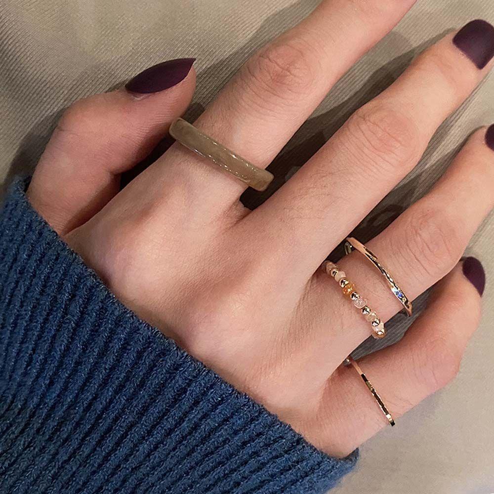 Set Nhẫn Resin Nhiều Màu Sắc Phong Cách Hàn Quốc Cổ Điển Dành Cho Nữ