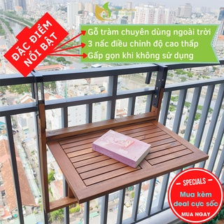 Bàn treo ban công gấp gọn, bàn ghế ban công bằng gỗ tràm chuyên dùng ngoài trời có thể tùy chỉnh độ cao - Eden