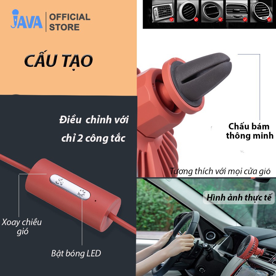 Quạt gió xe hơi, oto làm mát 360 độ - Kẹp được ghế sau, cửa gió điều hòa