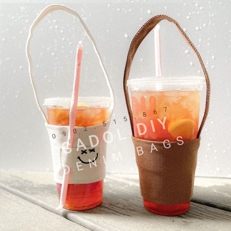 Túi Vải Xách Ly Trà Sữa Nhựa Vải Mộc Trơn Nhiều Màu