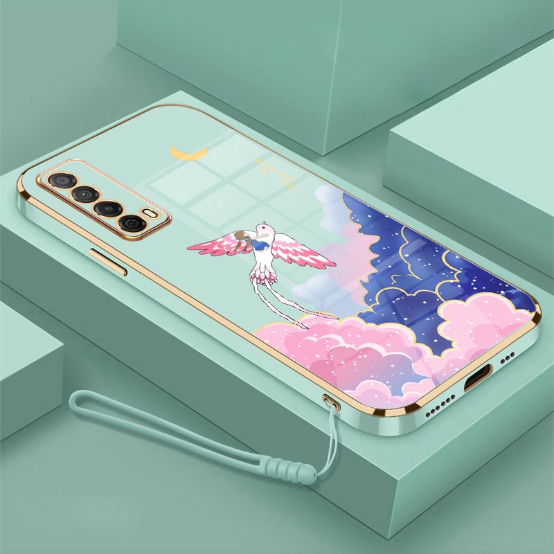 Ốp Điện Thoại Viền Mềm Mạ Điện In Hoạt Hình Kèm Dây Đeo Cho Huawei y7a nova 7i nova 5t nova 3i nova 8i