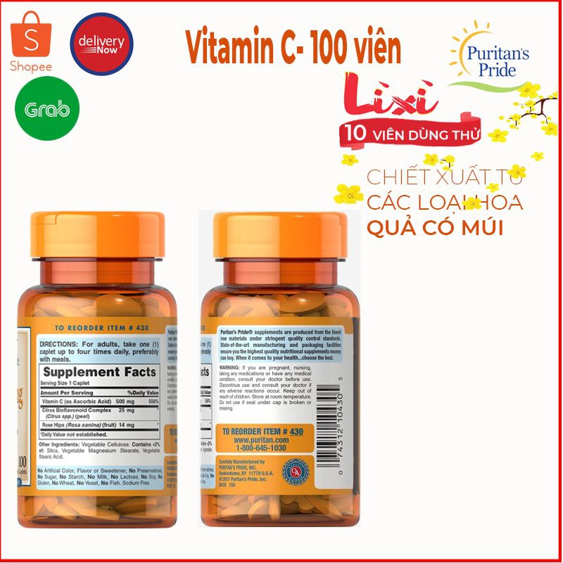 Viên Bổ Sung Vitamin C 500mg - 1000mg Puritan's Pride 100 viên