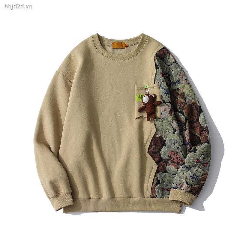 Áo Sweater Cổ Tròn Dáng Rộng Phối Màu Tương Phản In Hình Gấu Hoạt Hình Thời Trang Mùa Xuân Dành Cho Nam | BigBuy360 - bigbuy360.vn