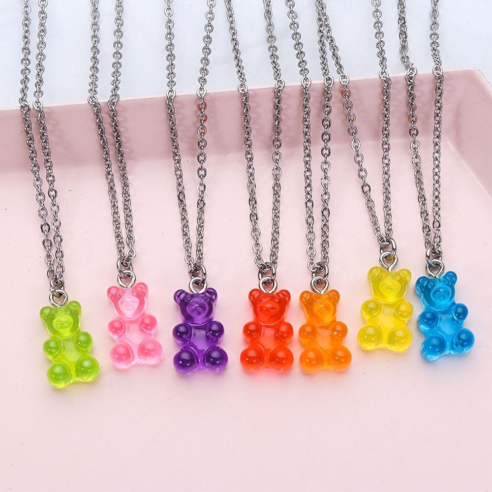 MAG Vòng Tay Mặt Hình Gấu Bằng Resin Màu Kẹo Ngọt Thời Trang Cho Nữ