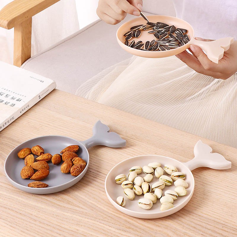 Đĩa Nhựa Đựng Thức Ăn Vặt/Trái Cây Khô/Thức Ăn Vặt Kiểu Hoạt Hình Sáng Tạo Có Tay Cầm