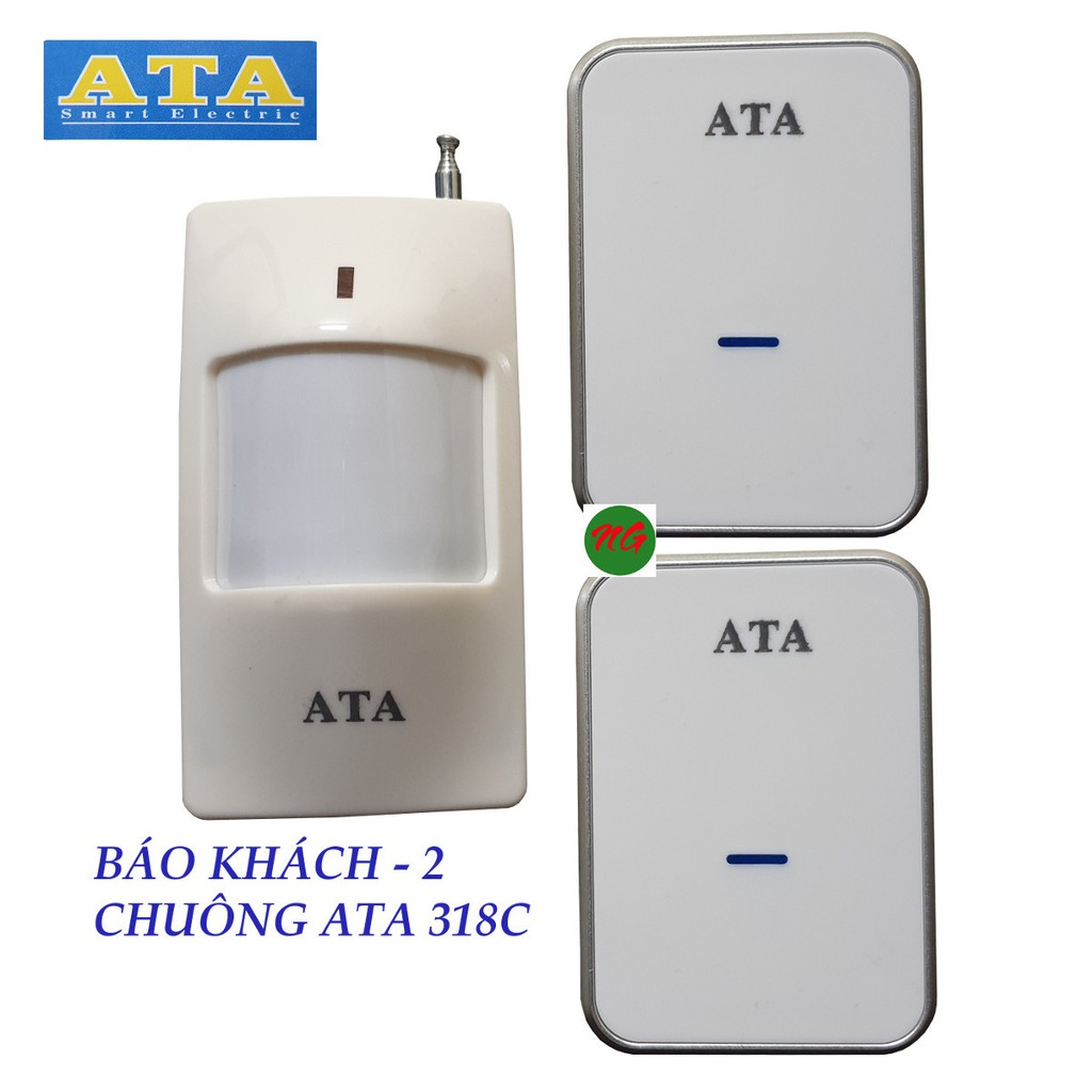 Bộ chuông - 2 CHUÔNG cảm ứng báo khách- báo trộm không dây đa năng ATA AT-318C