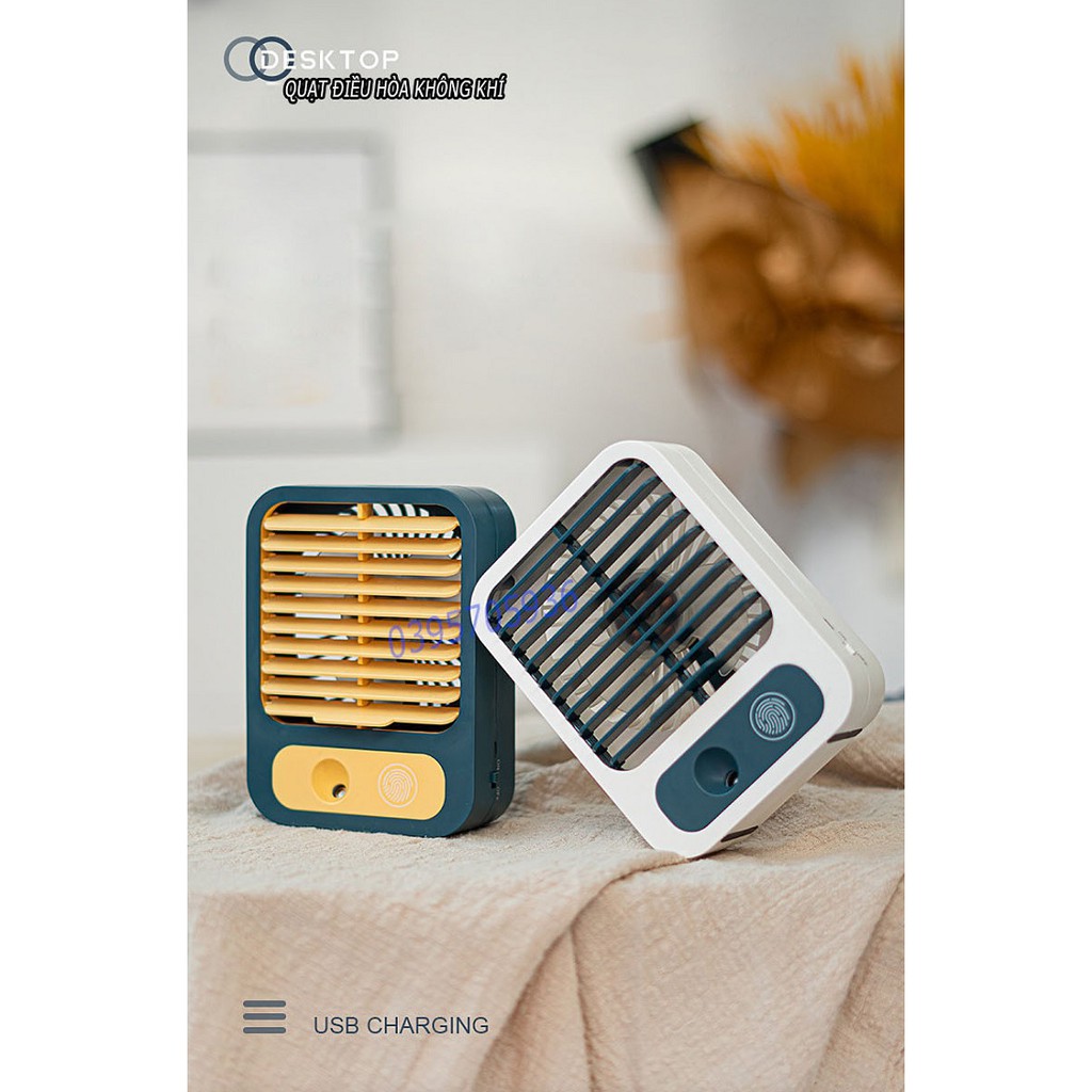 Quạt điều hòa hơi nước để bàn 3 tốc độ gió, pin sạc 1500mAh, công suất 4.5W