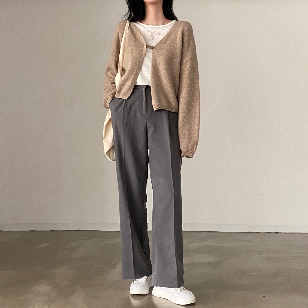 Áo Khoác Cardigan Dệt Kim Dày Một Nút Màu Trơn Ấm Áp Thời Trang Thu Đông 55702