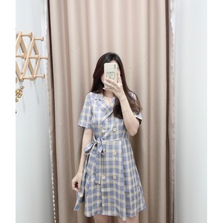 Đầm caro thắt nơ eo
