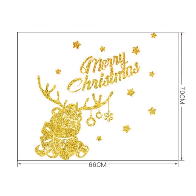 Decal trang trí Noel - tuần lộc nhũ kim tuyến vàng