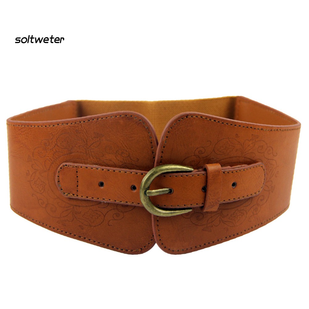 Thắt lưng bản rộng chất liệu da giả có khóa gài thời trang cho nữ