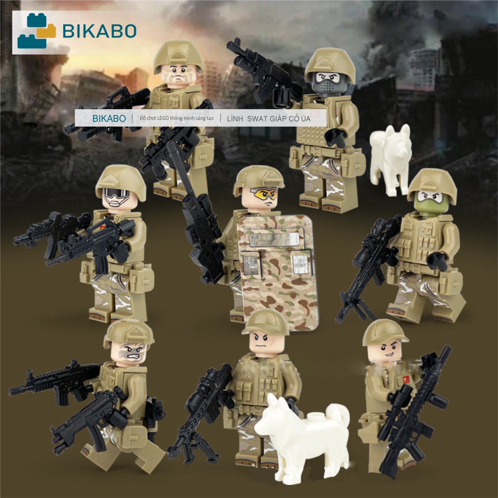 Mô hình minecraft, đồ chơi lắp ráp lính swat màu cỏ úa , BIKABO