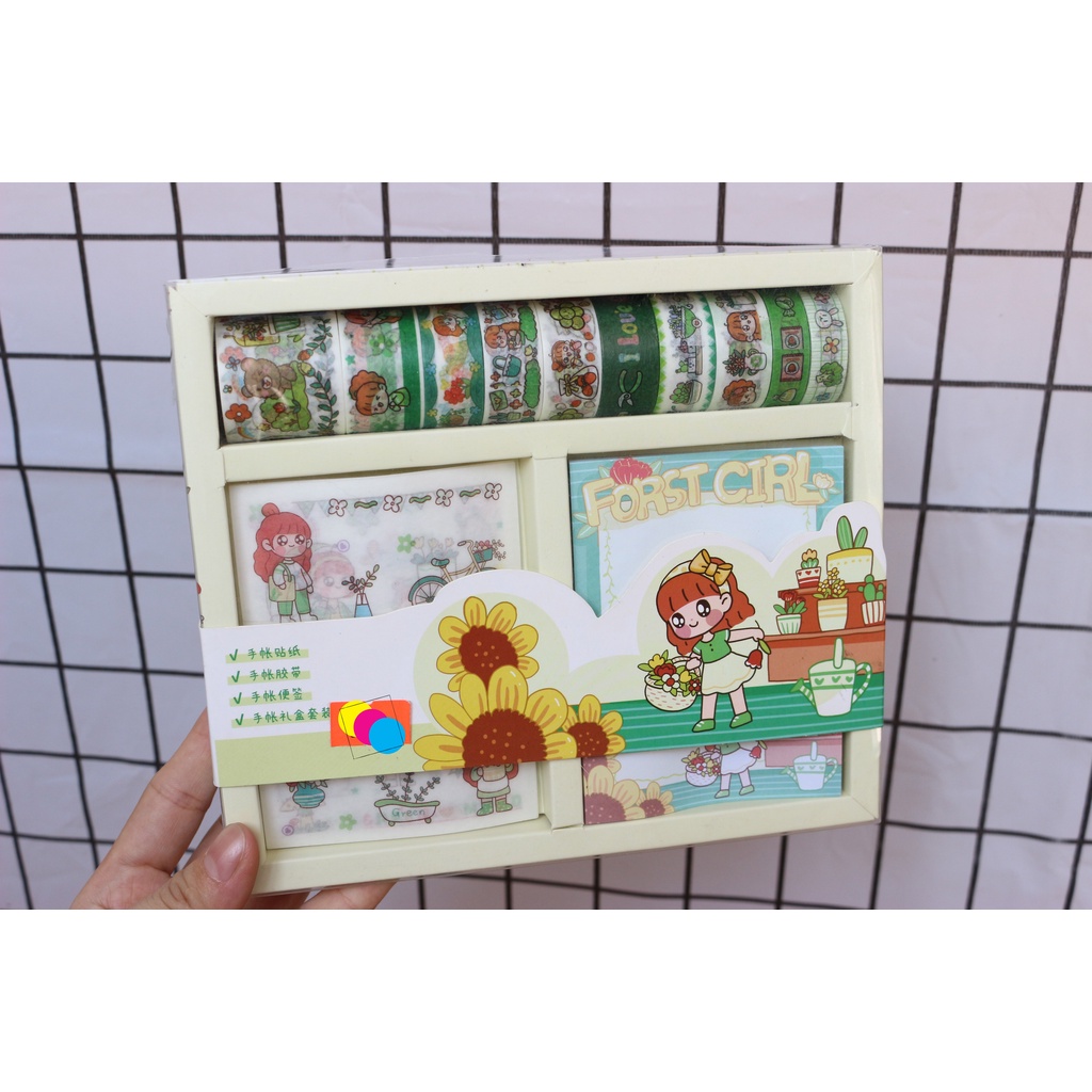 Set washi lớn tape kèm sticker - Size lớn, nhiều sticker và washi