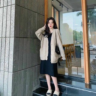Áo cardigan thừng len pha lông dày dặn