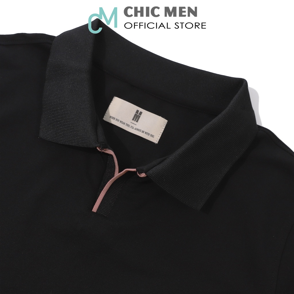 Áo POLO nam cổ chữ V Bo Hồng, vải cá sấu CVC, form regular, lịch lãm, màu Đen - CHICMEN | BigBuy360 - bigbuy360.vn