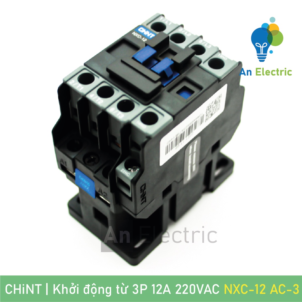 Khởi động từ 3P 12A 220VAC CHINT NXC-12 1NO+1NC AC-3 chuyên dụng điều khiển động cơ
