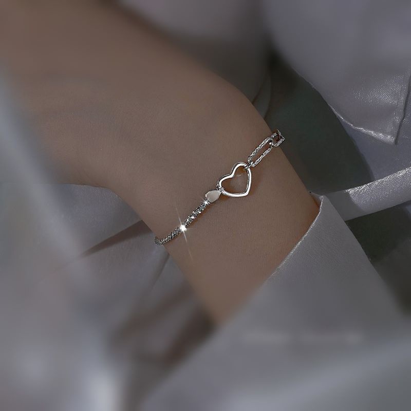 Lắc tay bạc nữ S925 - Vòng tay nữ bạc Ý Save Heart dễ thương, thanh lịch Vườn Trang Sức VTS VT010