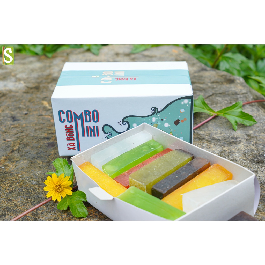 Combo xà bông mini - Hộp 500g xà bông vụn kèm túi lưới và xơ mướp