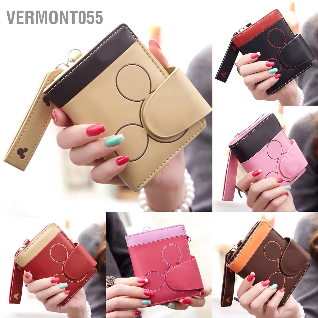 Vermont055 Ví nữ Chủ thẻ bằng da PU ngắn dễ thương tiền xu cầm tay cho sinh viên