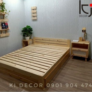 [KID078] - GIƯỜNG GỖ TỰ NHIÊN CÓ NGĂN KÉO