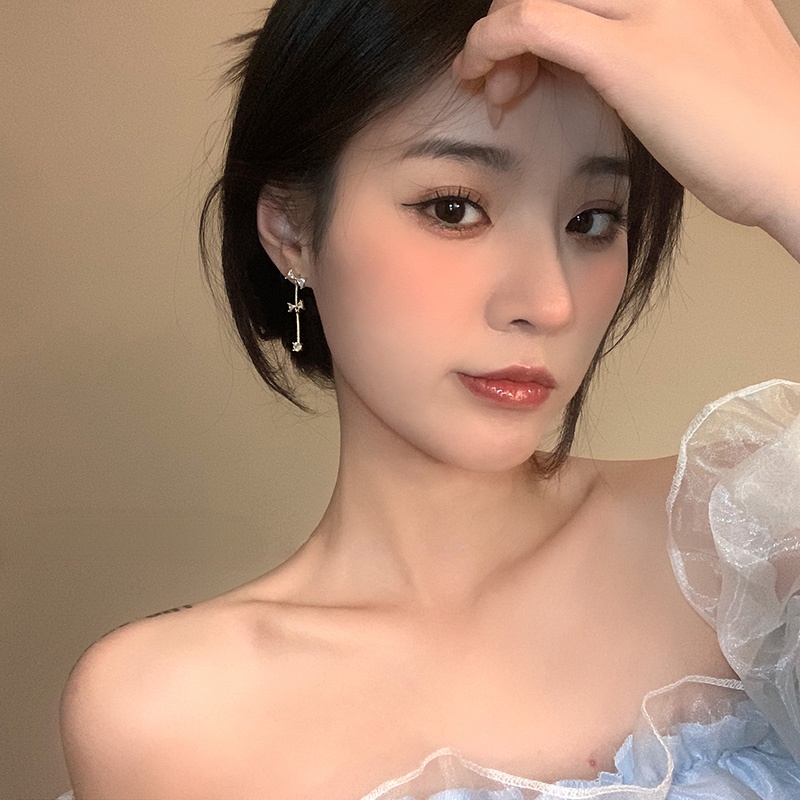Bông Tai Hình Nơ Đính Đá Zircon Thời Trang Hàn Quốc Cho Nữ