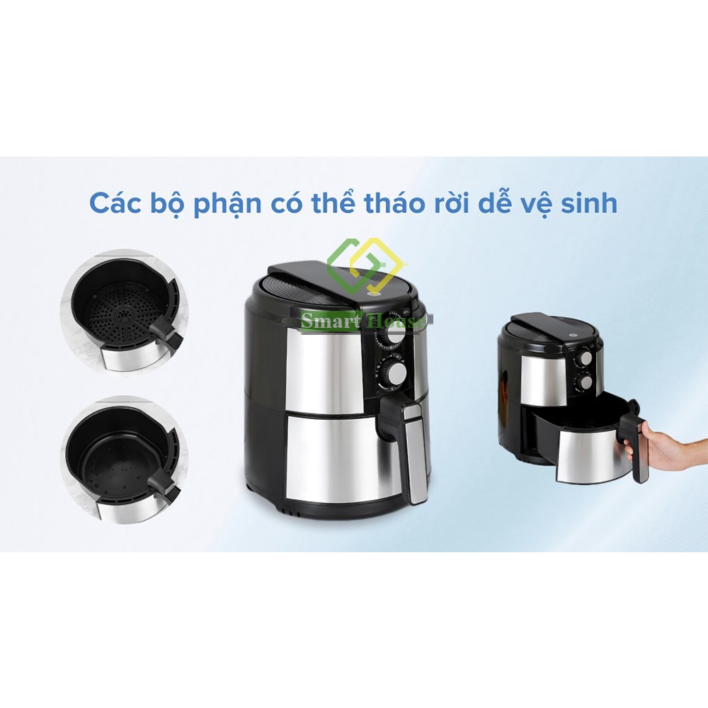 Nồi Chiên Không Dầu 5L Mishio MK220 Vỏ Inox - Smart House