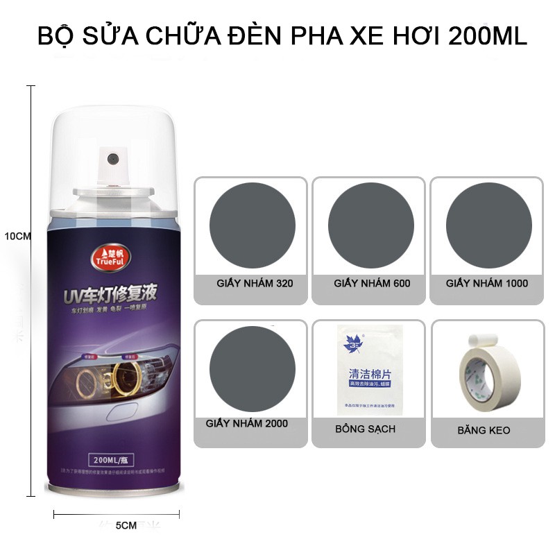 Dung Dịch Đánh Bóng đèn pha ô tô Trueful xe máy làm đẹp xe hơi dụng cụ đánh bóng-200ml