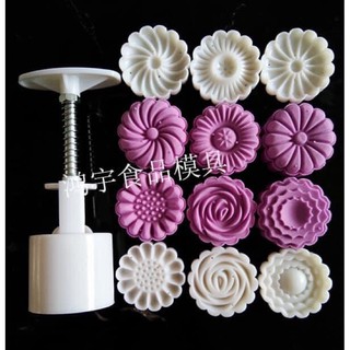 Khuôn trung thu 50g 3D 6 mặt hoa