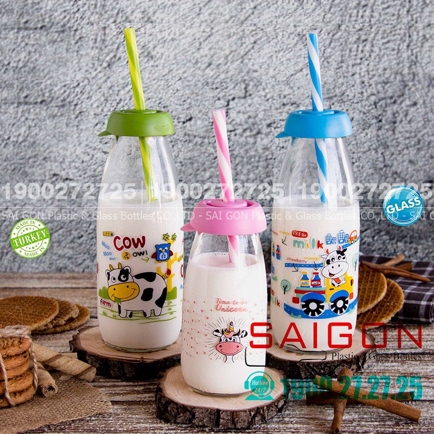 Chai Nước Thủy Tinh Herevin Decor 500ml kèm óng hút nhựa | Tùy Chọn Màu sắc,  Nhập Khẩu Thổ nhĩ Kỳ