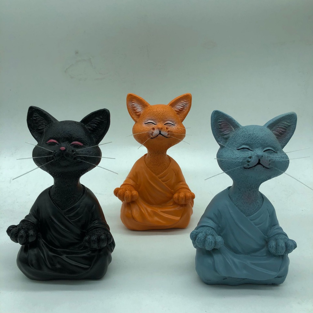 Tượng Mèo Ngồi Thiền Bằng Nhựa Resin Dùng Trang Trí Nhà Cửa