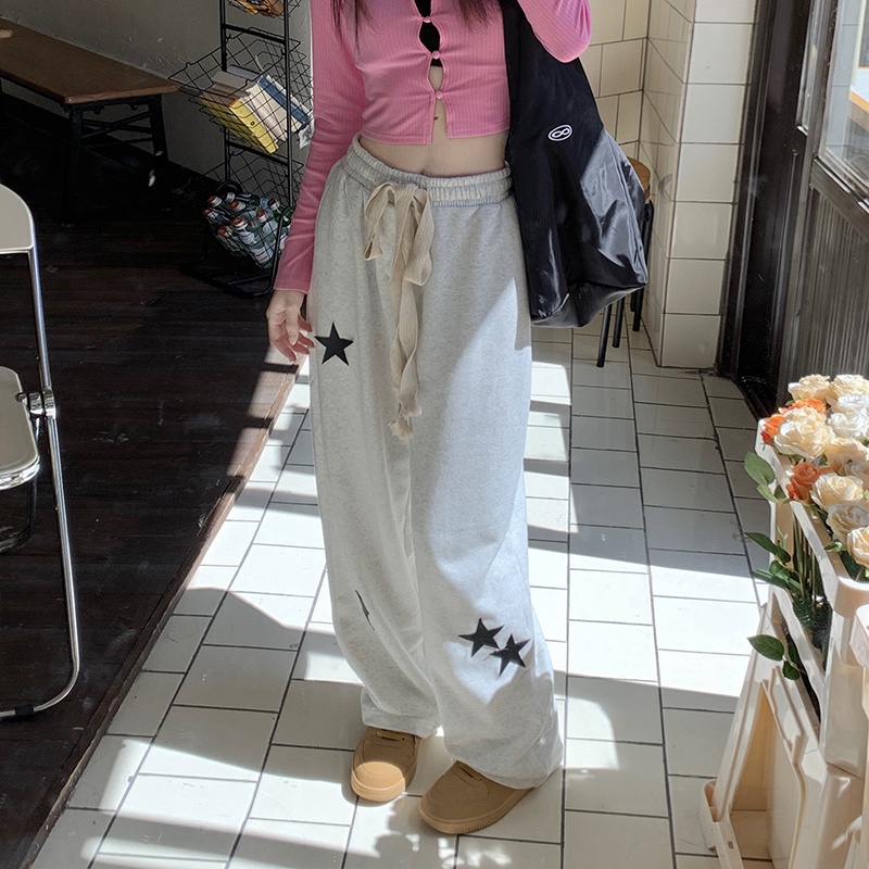 Quần Short Thể Thao Lưng Cao Dáng Rộng In Hình Ngôi Sao Năm Cánh Thời Trang