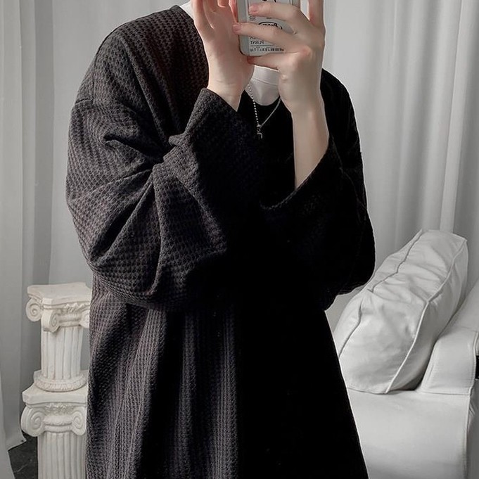 Áo thun dệt kim tay dài dáng rộng thời trang xuân thu phong cách Hong Kong dành cho nam nữ