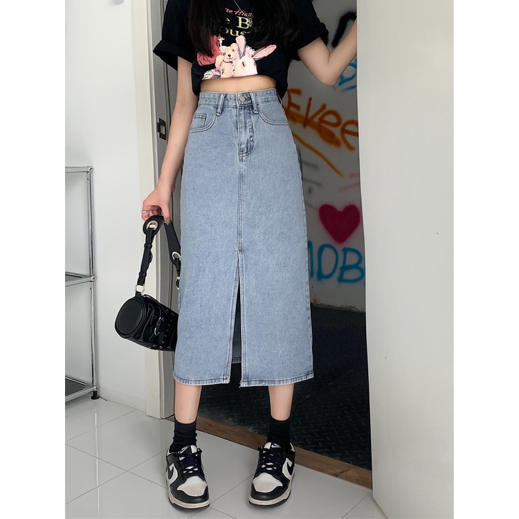 Chân váy jeans dáng dài xẻ trước hàng quảng châu loại 1