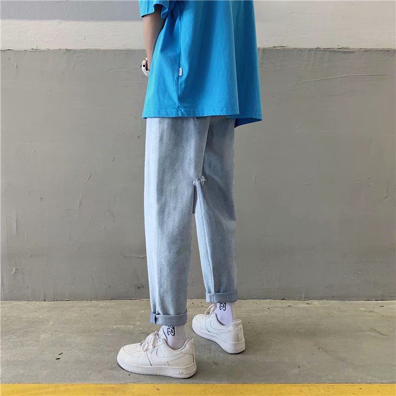 Men's fashion ripped knee length jeans