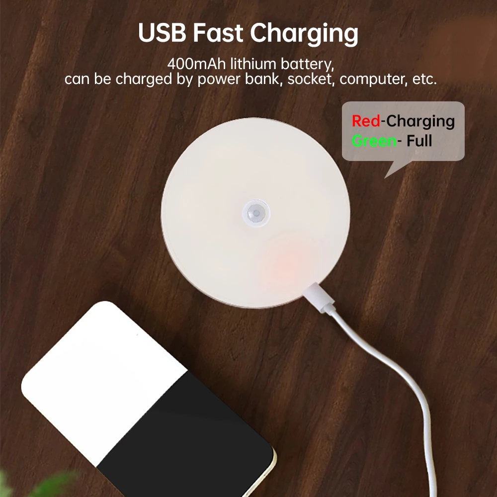 Đèn LED tròn 8 bóng cảm biến chuyển động PIR không dây sạc USB