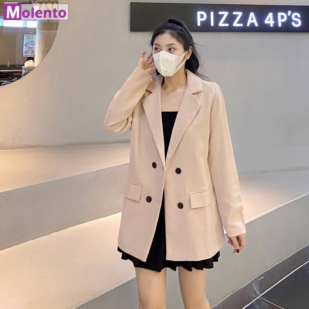 Áo Khoác Blazer Nữ Hàn Quốc MOLENTO Áo Blazer Nữ 2 Lớp Cao Cấp Vải Tuyết Mưa Dầy Dặn Đứng Dáng Không Bai Xù Nhão - M76