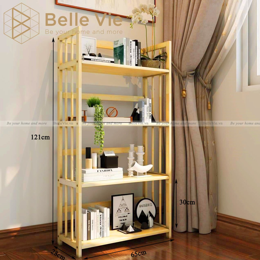 Kệ Sách 4 Tầng BELLEVIE Kệ Gỗ Tự Nhiên Decor Lắp Ráp Đơn Giản Dễ Dàng Bookshelf 4F Natural