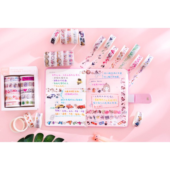 Set 10 cuộn Băng dính hình washi cao cấp siêu đẹp loại to (1.5cm)