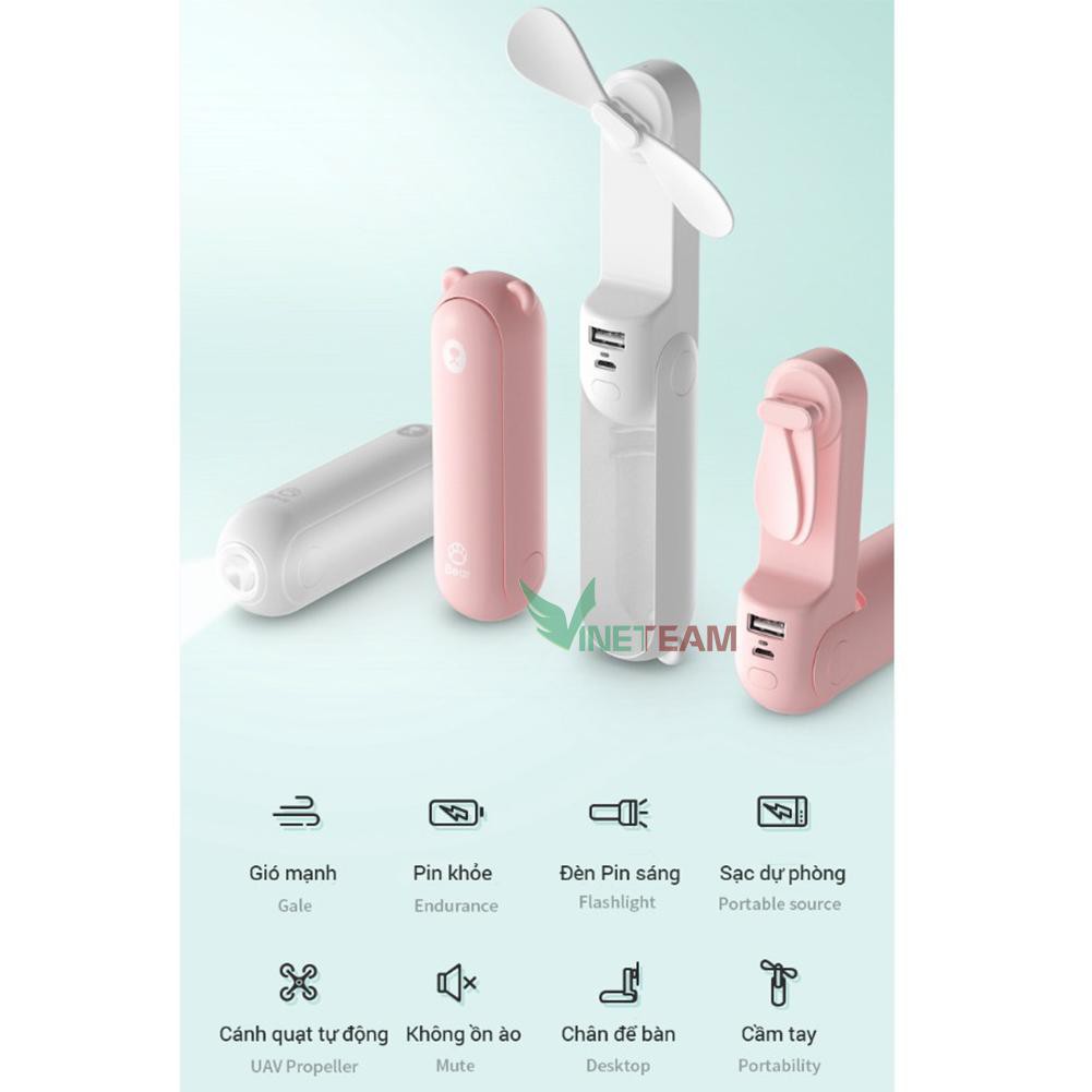 Quạt Mini Cầm Tay Đa Năng Kiêm Pin Sạc Dự Phòng, Đèn Pin Gấu Bear -DC4036 | BigBuy360 - bigbuy360.vn