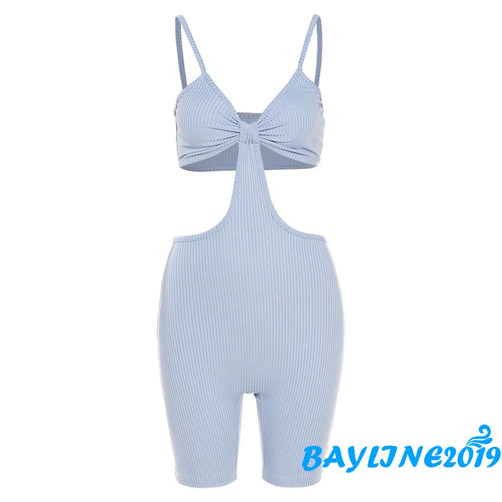 BAY-Áo liền quần sát nách cổ chữ V ôm dáng màu trơn khoét rỗng màu be/đen/xanh lá/xanh dương nhạt cho nữ
 | BigBuy360 - bigbuy360.vn