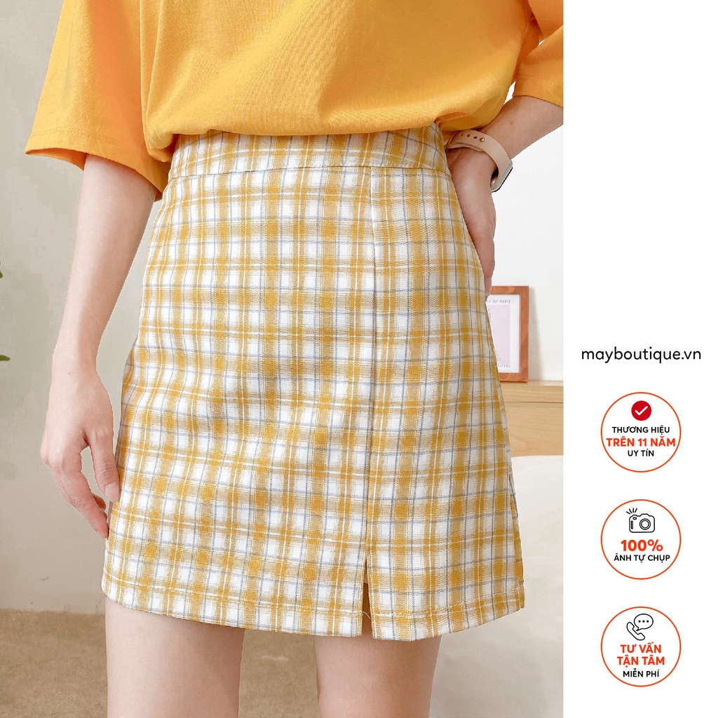 Chân váy chữ A ngắn công sở May Boutique có lót trong kẻ caro nhiều màu CMN21A_106.003