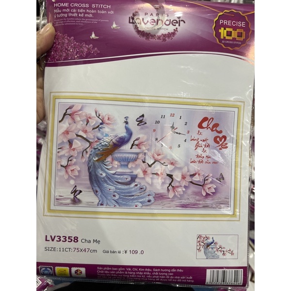 tranh thêu chữ thập đồng hồ công cha mẹ lv3358 (75x47)
