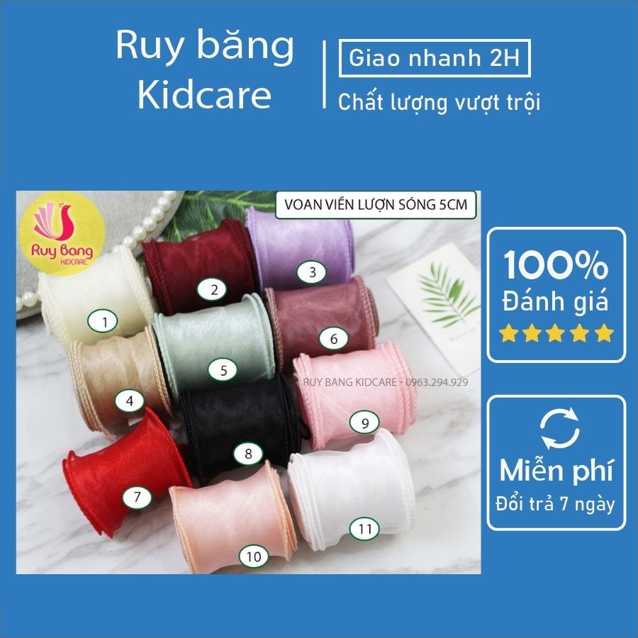 Ruy băng voan viền bèo (cuộn 2m) ruy băng làm nơ bờm, kẹp tóc handmade, phụ kiện tóc, phụ kiện may mặc