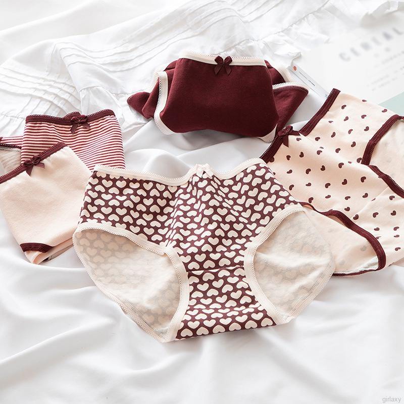 Quần Lót Cotton Lưng Vừa In Họa Tiết Trái Tim Ngọt Ngào Phong Cách Hàn Quốc Cho Nữ