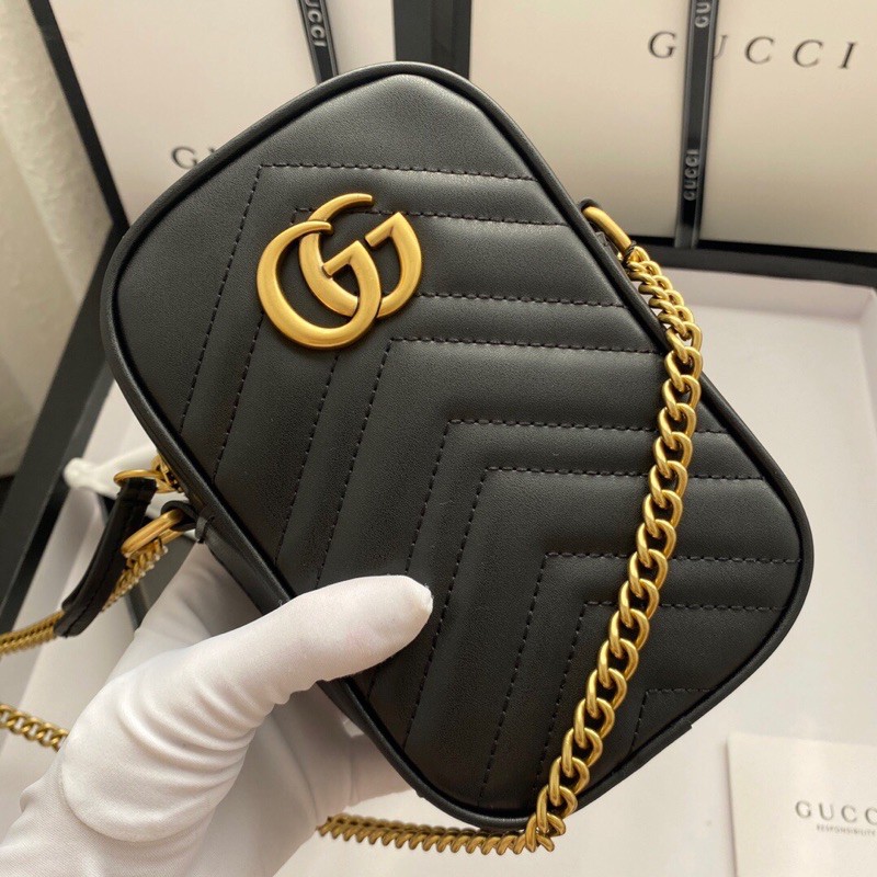 Túi đeo chéo mini da vân màu trơn thương hiệu Gucci GG da thật cao cấp