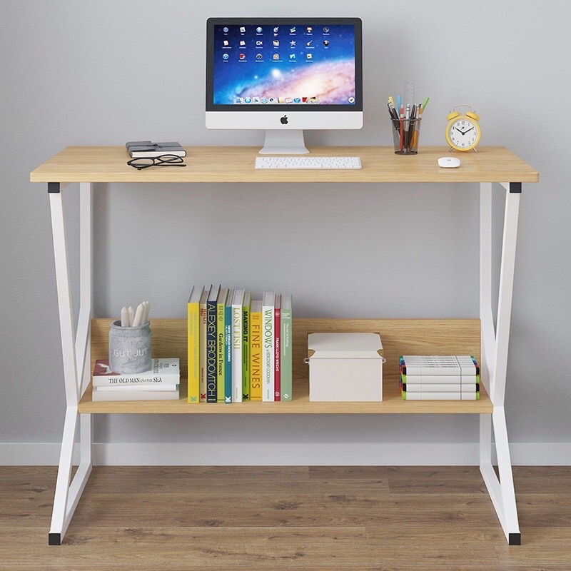 Bàn Làm Việc GM18 Khung Sắt - Bàn Học Sinh Có Kệ Sách Chân Kim Loại